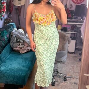 Colorful leopard print ruffle maxi dress